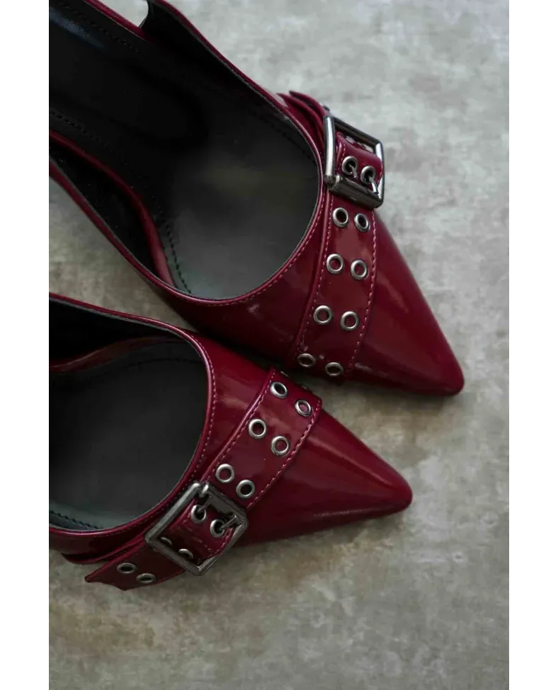 Bordo Rugan Kadın Topuklu Ayakkabı TR08MS07C