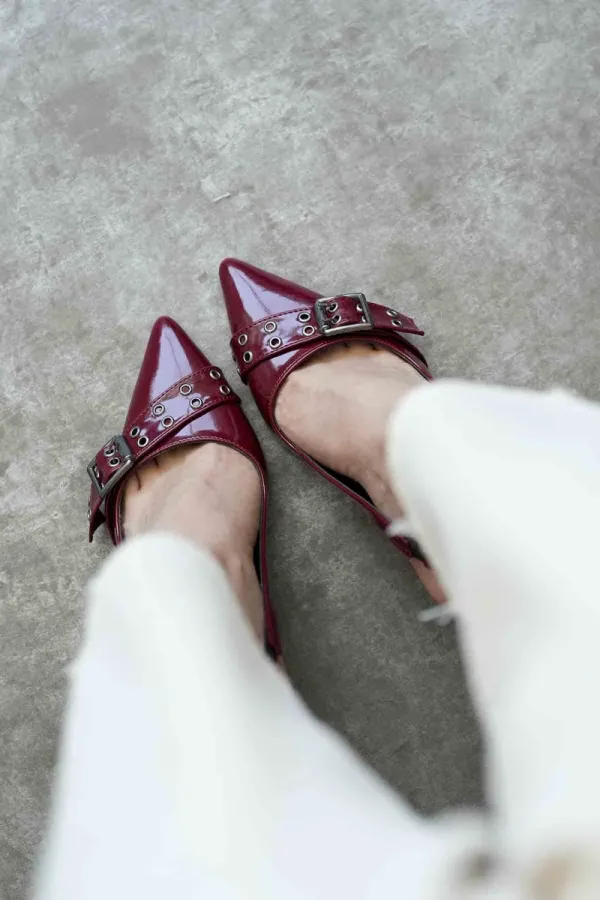 Bordo Rugan Kadın Topuklu Ayakkabı TR08MS07C