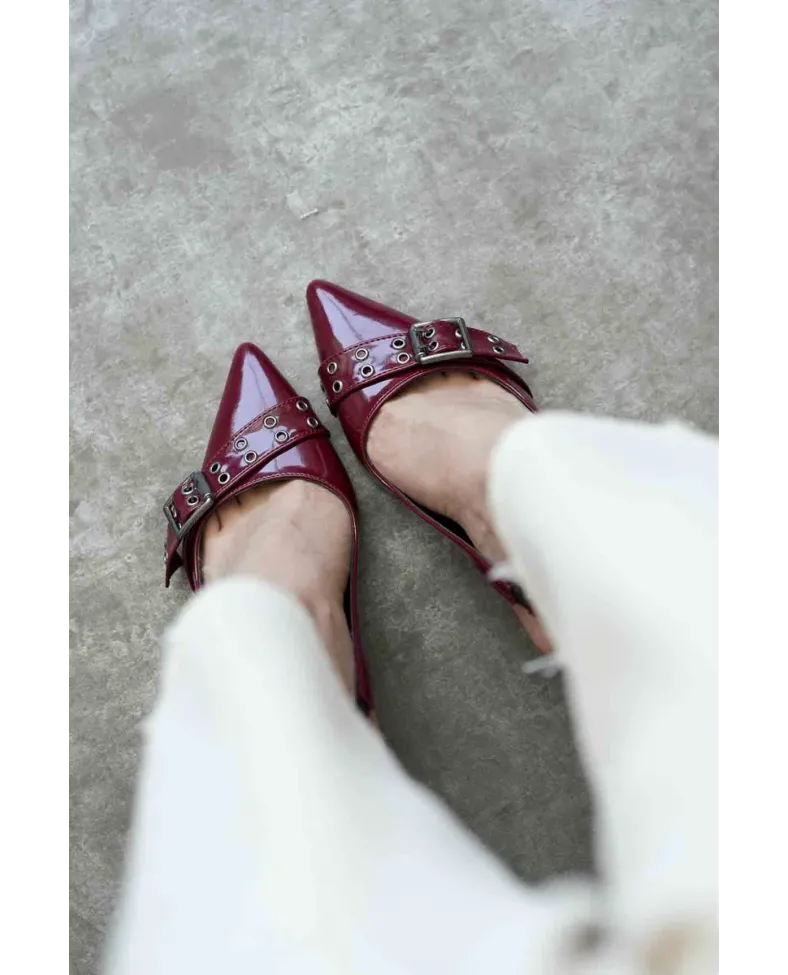 Bordo Rugan Kadın Topuklu Ayakkabı TR08MS07C