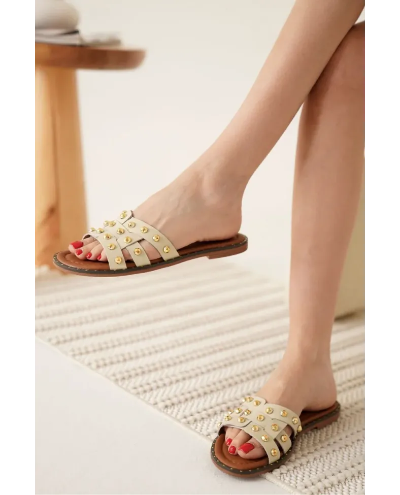 Bej Hakiki Deri Terlik TR31MY68C