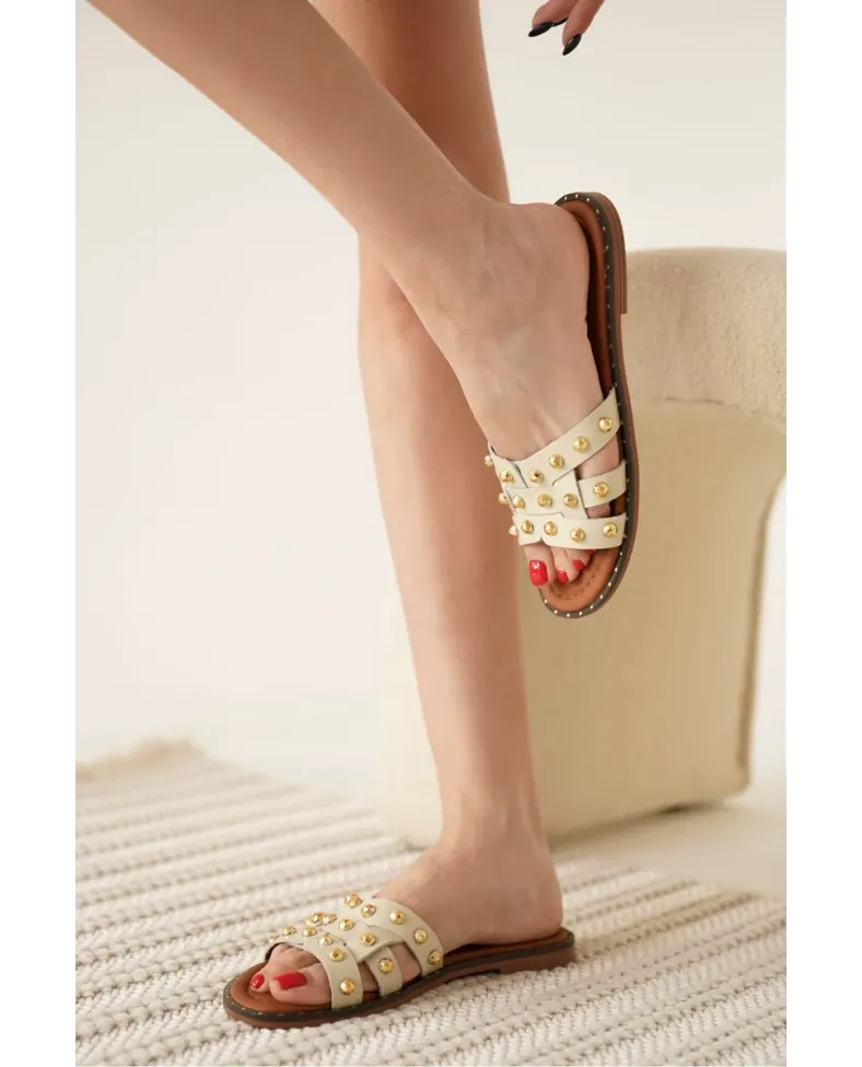 Bej Hakiki Deri Terlik TR31MY68C