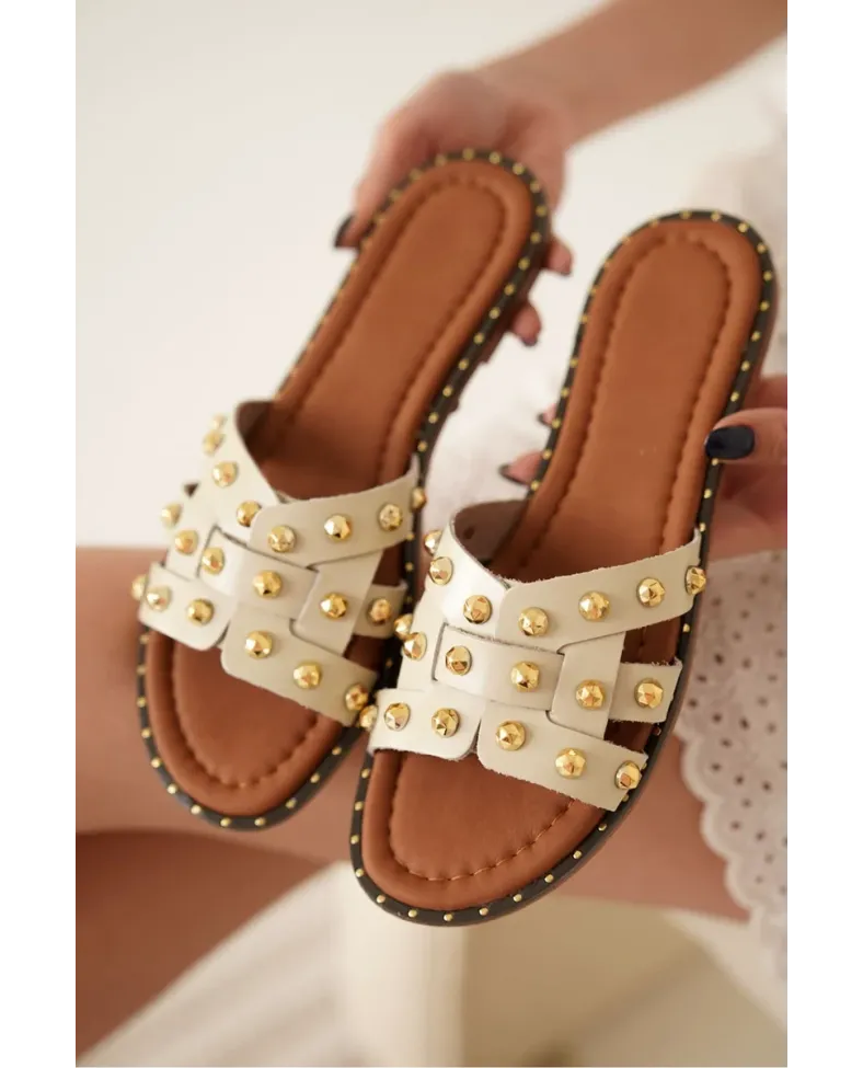 Bej Hakiki Deri Terlik TR31MY68C