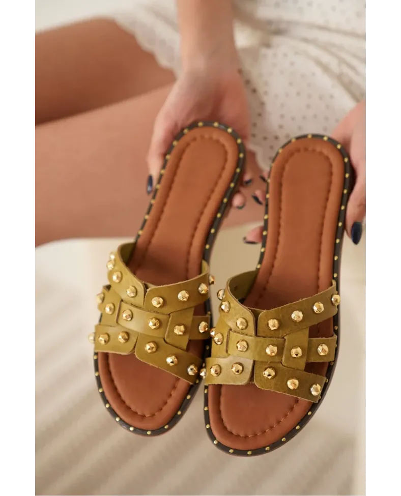 Haki Yeşili Hakiki Deri Terlik TR31MY68D