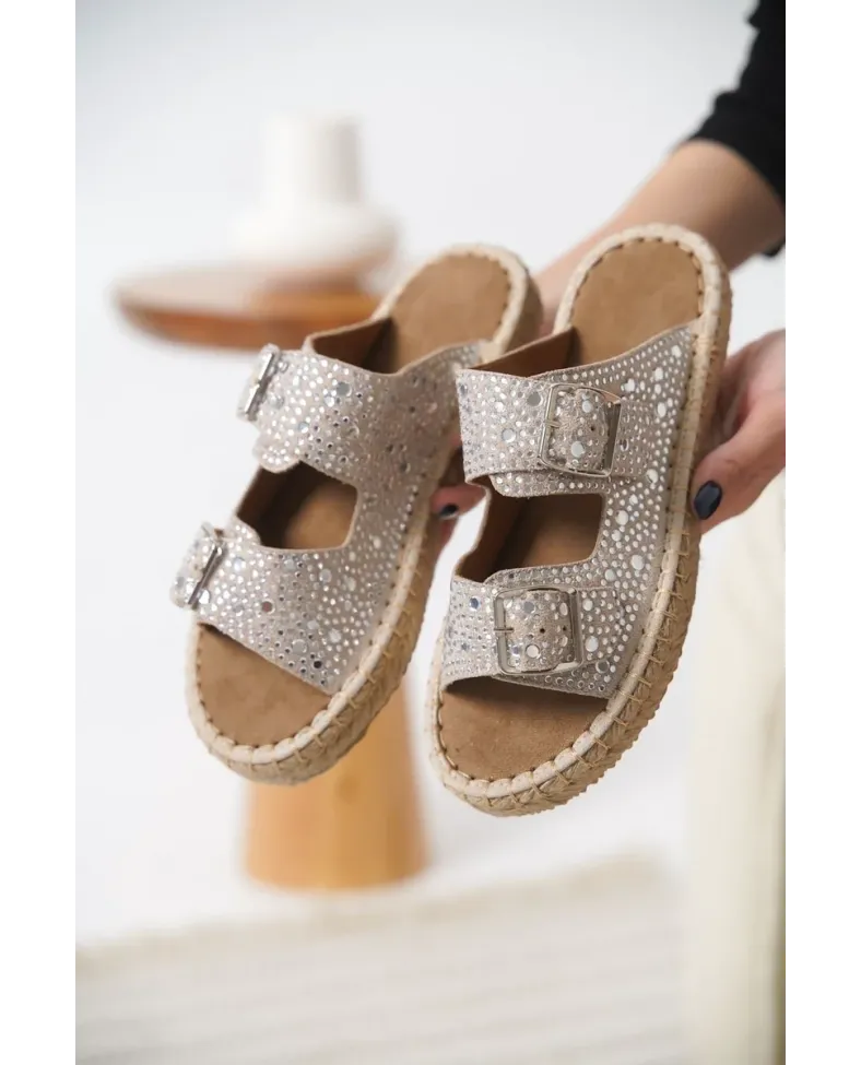 Süet Gri Taşlı Kadın Terlik TR35MY05G