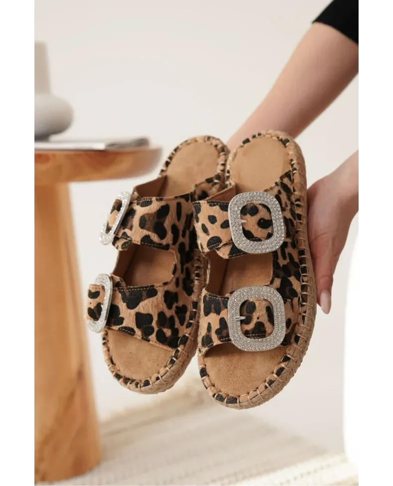 Süet Leopar Taşlı Kadın Terlik TR35MY05E