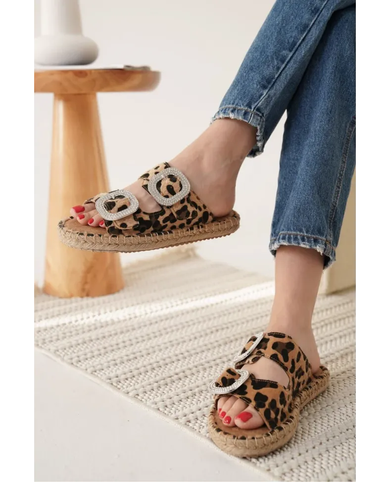 Süet Leopar Taşlı Kadın Terlik TR35MY05E