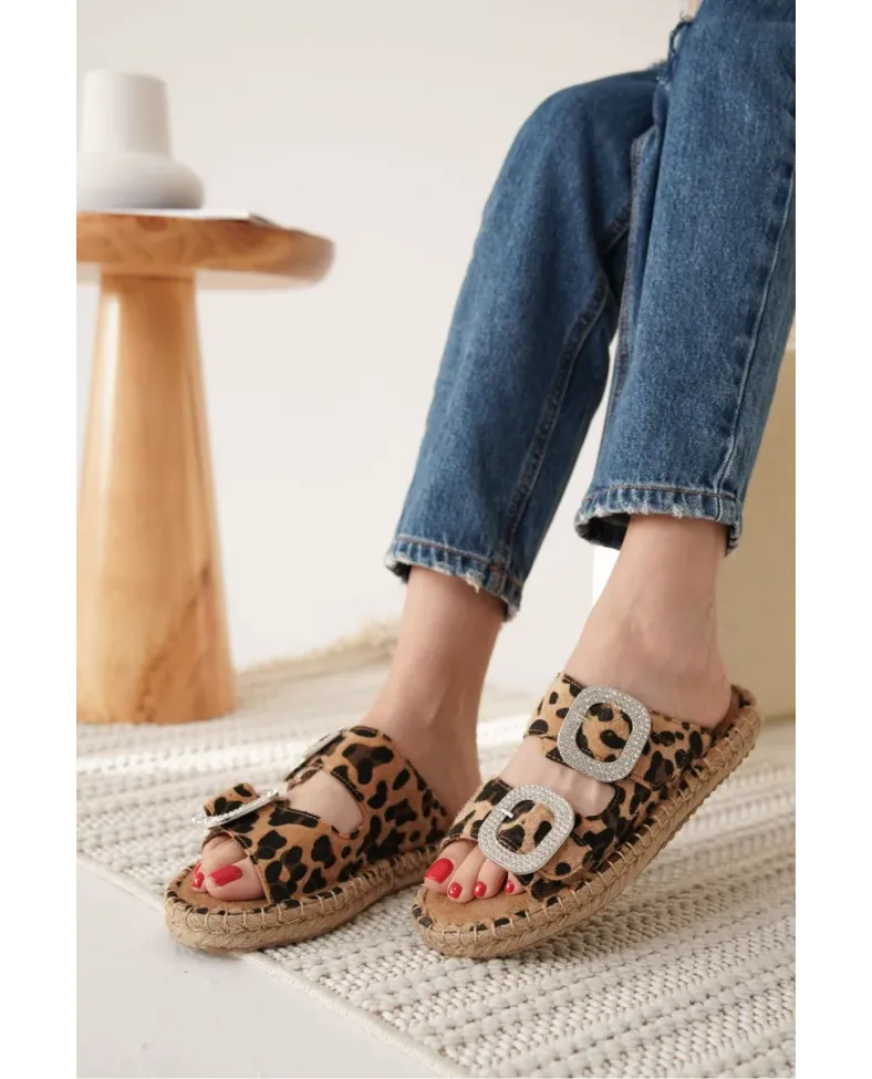 Süet Leopar Taşlı Kadın Terlik TR35MY05E