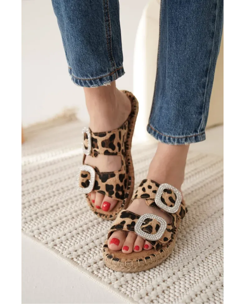 Süet Leopar Taşlı Kadın Terlik TR35MY05E