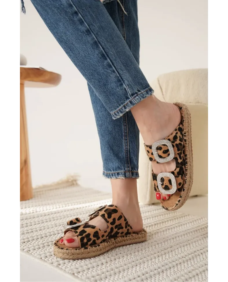 Süet Leopar Taşlı Kadın Terlik TR35MY05E