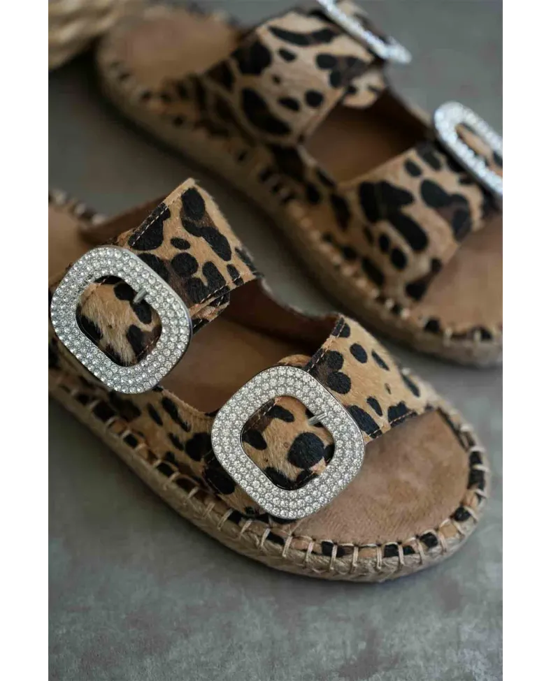 Süet Leopar Taşlı Kadın Terlik TR35MY05E
