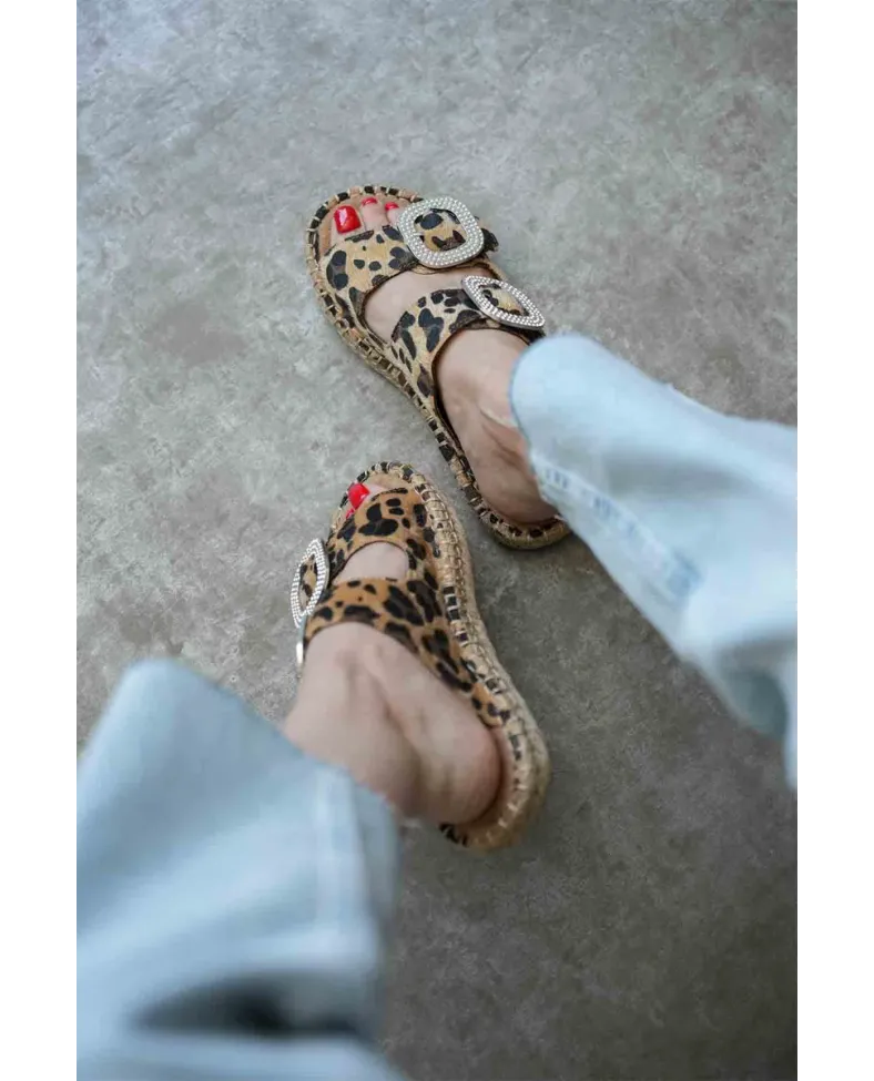 Süet Leopar Taşlı Kadın Terlik TR35MY05E