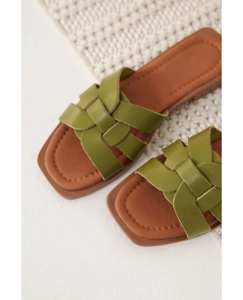 Haki Yeşili Hakiki Deri Terlik TR31MY66F