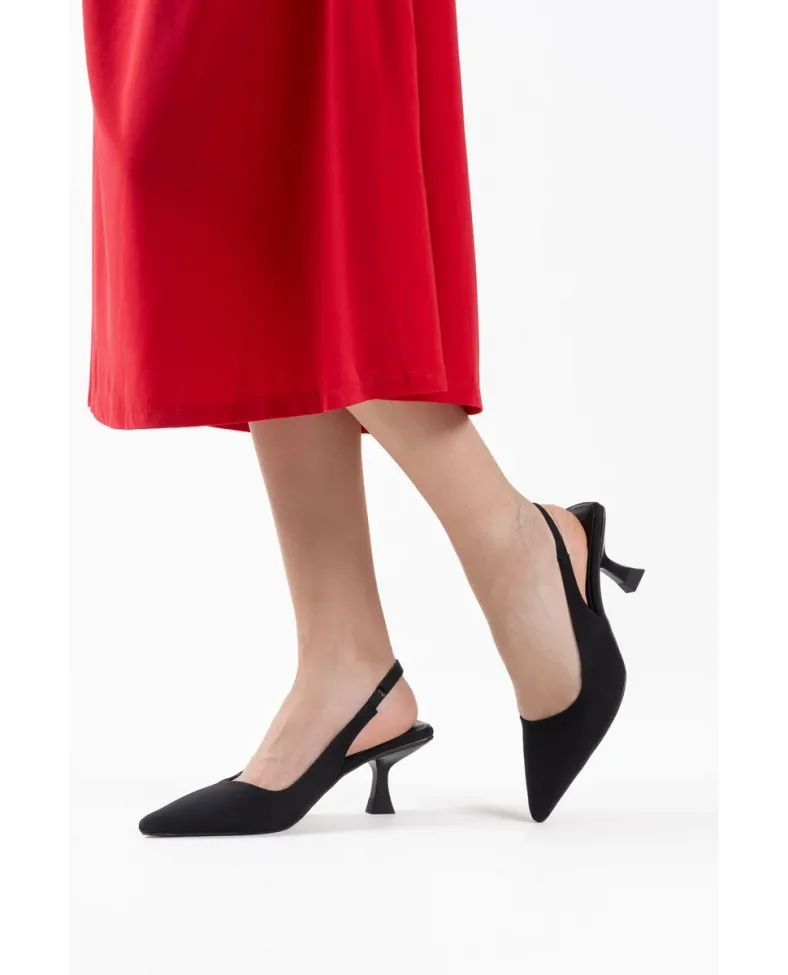 Kadın Siyah Saten Topuklu Ayakkabı TR08MS08A