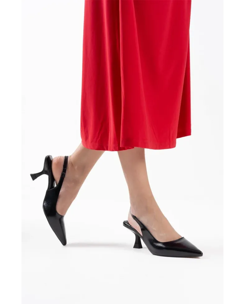 Kadın Siyah Kırışık Rugan Topuklu Ayakkabı TR08MS08C