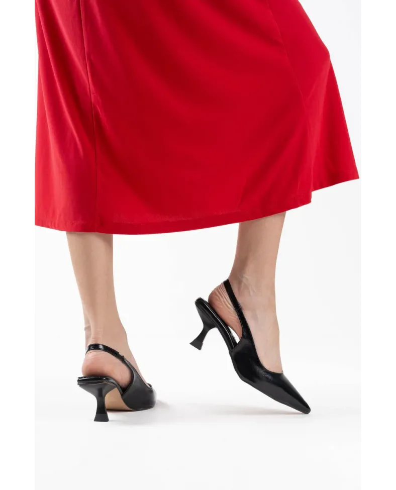 Kadın Siyah Kırışık Rugan Topuklu Ayakkabı TR08MS08C