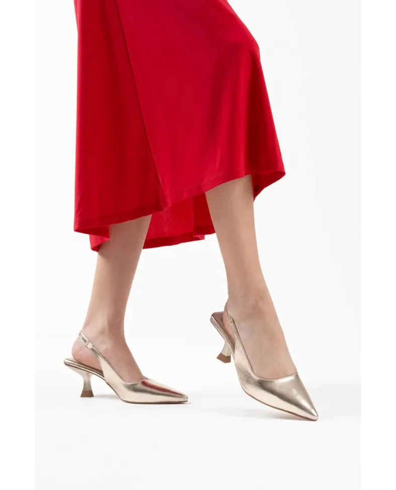 Kadın Altın Kırışık Rugan Topuklu Ayakkabı TR08MS08E