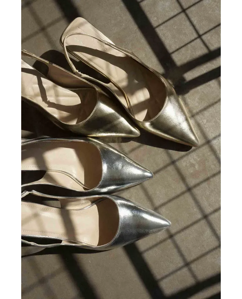 Kadın Altın Kırışık Rugan Topuklu Ayakkabı TR08MS08E