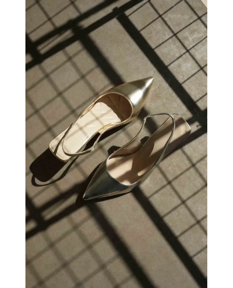 Kadın Altın Kırışık Rugan Topuklu Ayakkabı TR08MS08E