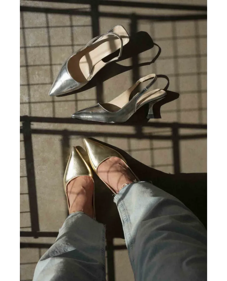 Kadın Altın Kırışık Rugan Topuklu Ayakkabı TR08MS08E