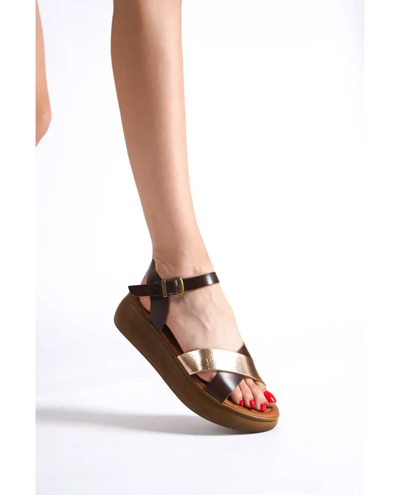 Acı Kahve Altın Detaylı Hakiki Deri Sandalet TR31MY58G