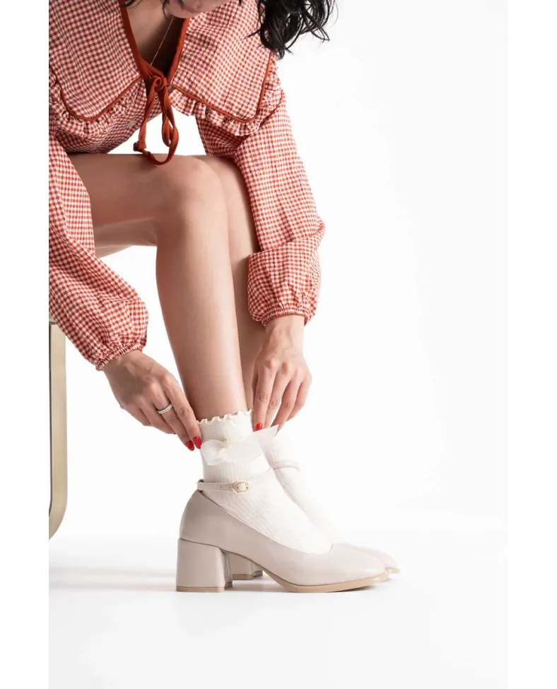 Bej Cilt Kadın Topuklu Ayakkabı TR02MS01B