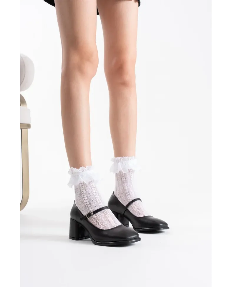 Siyah Cilt Kadın Topuklu Ayakkabı TR02MS02A