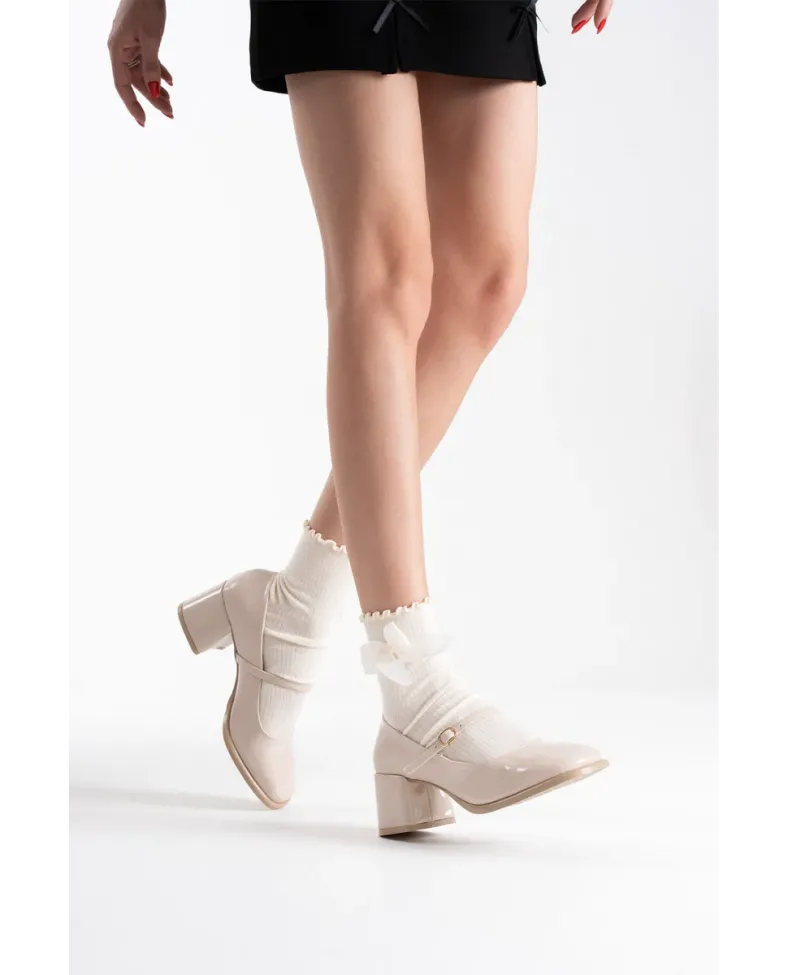 Bej Cilt Kadın Topuklu Ayakkabı TR02MS02D