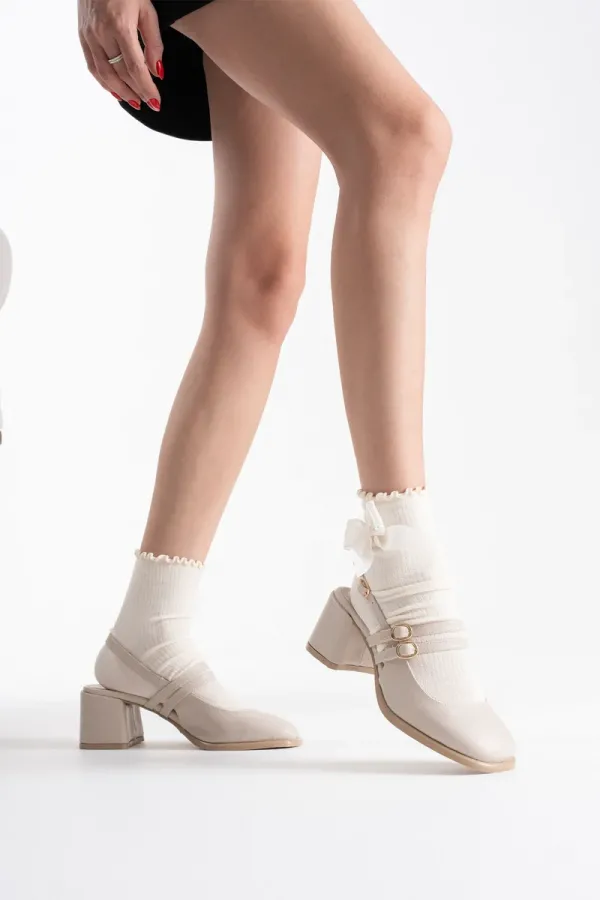 Bej Cilt Kadın Topuklu Ayakkabı TR02MS03D