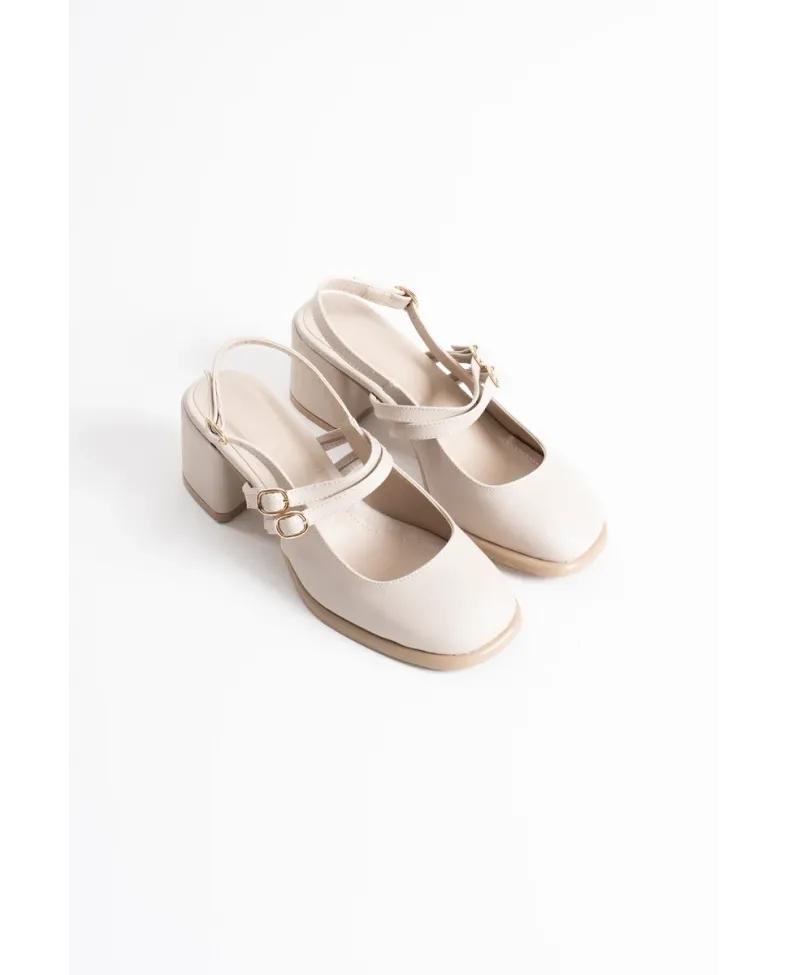 Bej Cilt Kadın Topuklu Ayakkabı TR02MS03D