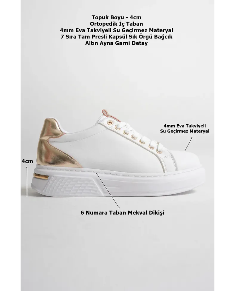 Altın Detaylı Beyaz Kadın Spor Ayakkabı TR01MS03E