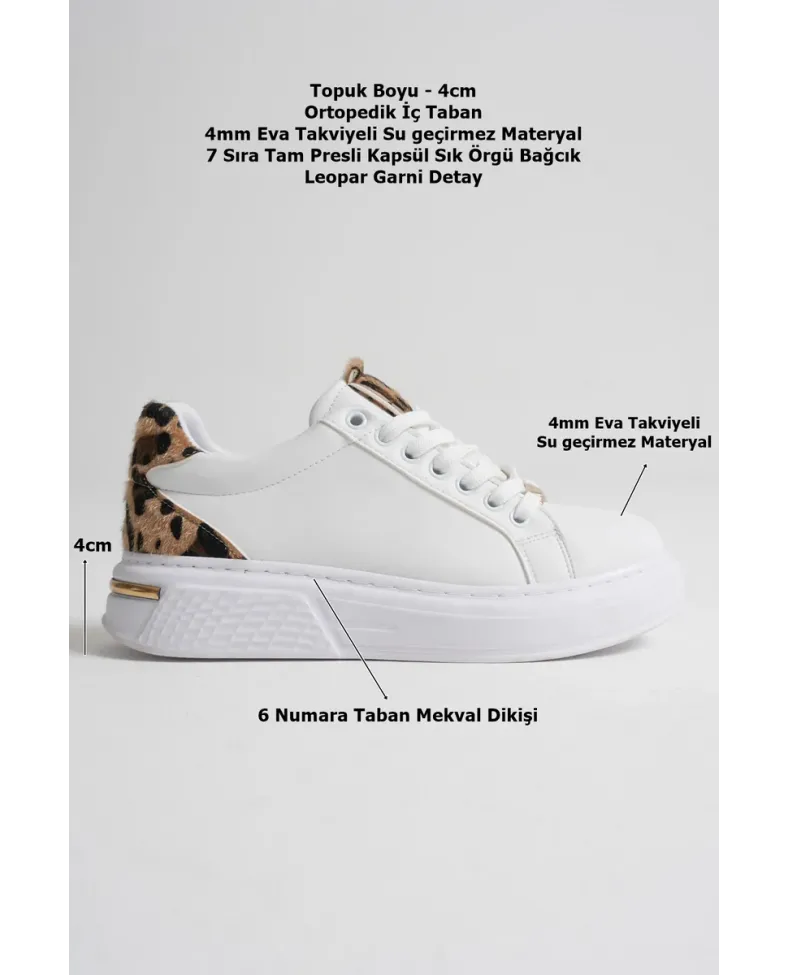 Leopar Detaylı Beyaz Kadın Spor Ayakkabı TR01MS03C