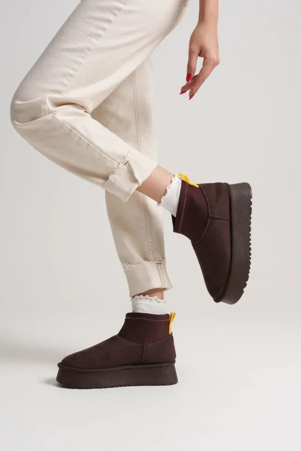 Kadın Acı Kahve Kışlık İçi Kürklü Kalın Taban Bot TR04MK04D