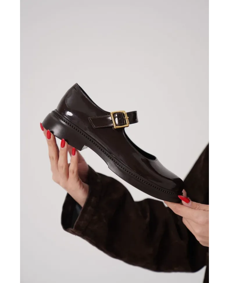 Acı Kahve Rugan Mary Jane Ayakkabı TR09MS01C