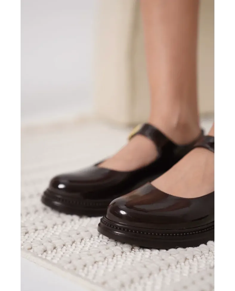 Acı Kahve Rugan Mary Jane Ayakkabı TR09MS01C