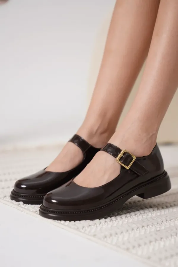 Acı Kahve Rugan Mary Jane Ayakkabı TR09MS01C