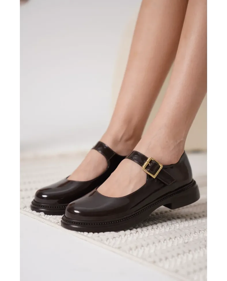 Acı Kahve Rugan Mary Jane Ayakkabı TR09MS01C