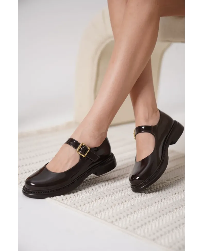 Acı Kahve Rugan Mary Jane Ayakkabı TR09MS01C