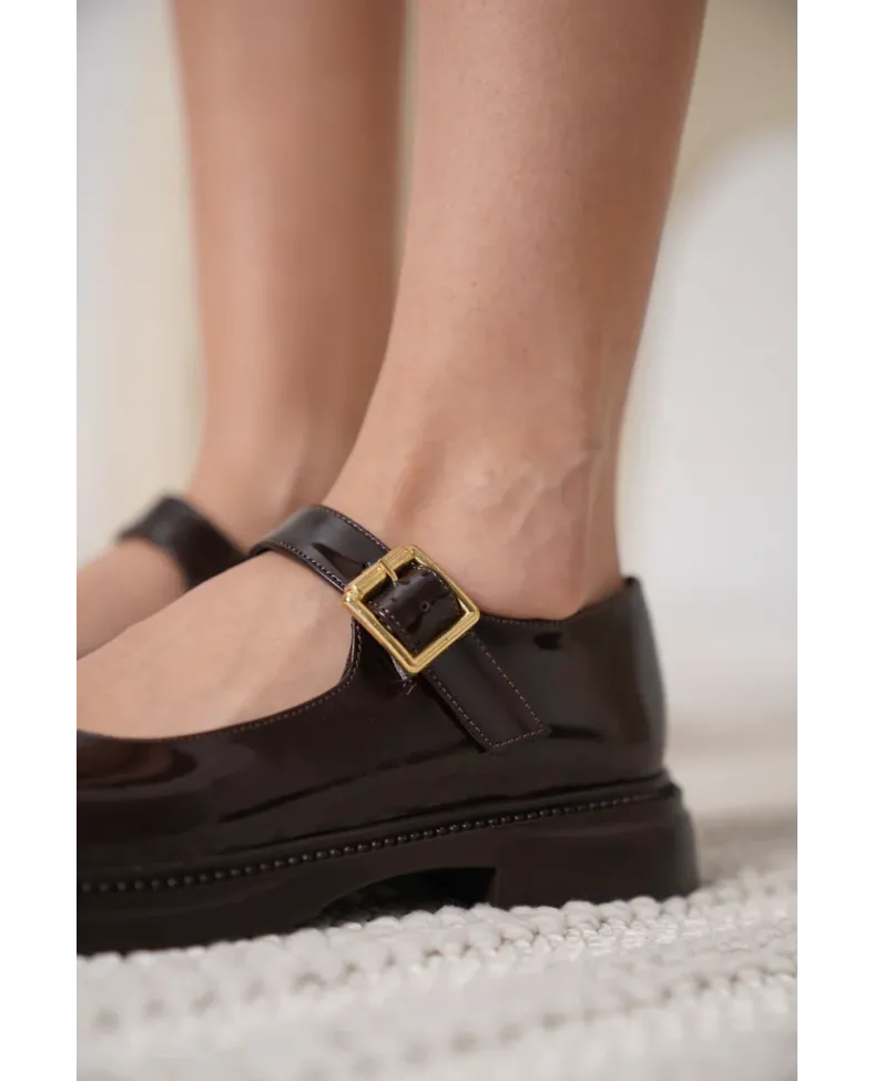 Acı Kahve Rugan Mary Jane Ayakkabı TR09MS01C