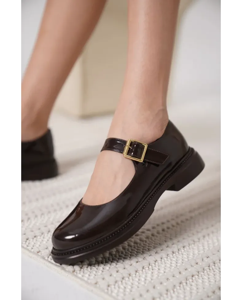 Acı Kahve Rugan Mary Jane Ayakkabı TR09MS01C