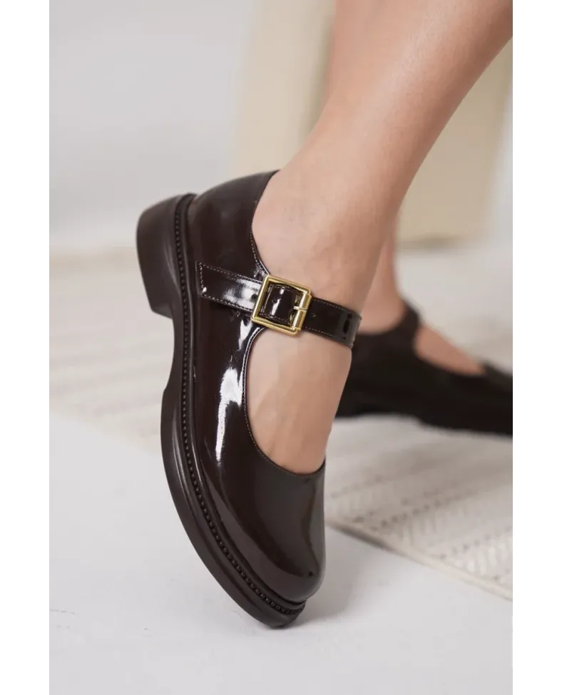 Acı Kahve Rugan Mary Jane Ayakkabı TR09MS01C