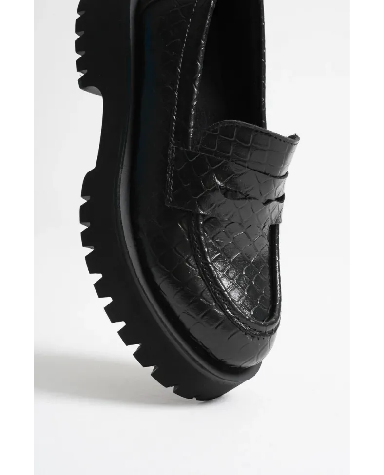 Kadın Günlük Siyah Kroko Loafer Ayakkabı TR10MS02G
