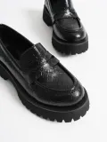 Kadın Günlük Siyah Kroko Loafer Ayakkabı TR10MS02G