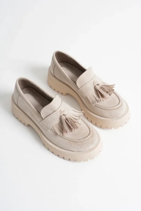 Kadın Günlük Bej Süet Loafer Ayakkabı TR10MS03D
