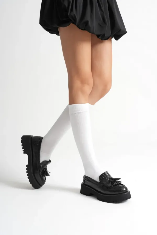 Kadın Günlük Siyah Kroko Baskılı Loafer Ayakkabı TR10MS03G