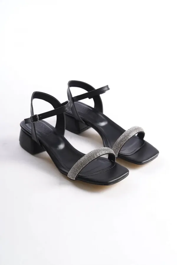 Kalın Topuklu Taşlı Kadın Siyah Sandalet TR20MY12A