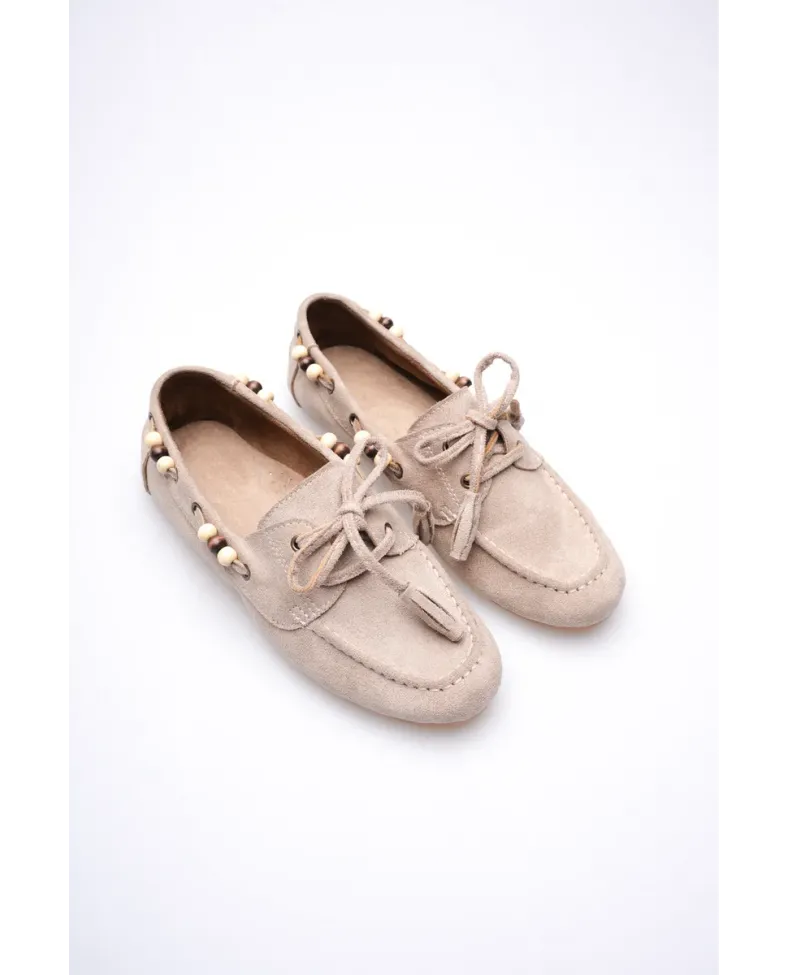 Kadın Vizon Boncuklu Günlük Süet Ayakkabı TR27MS07D