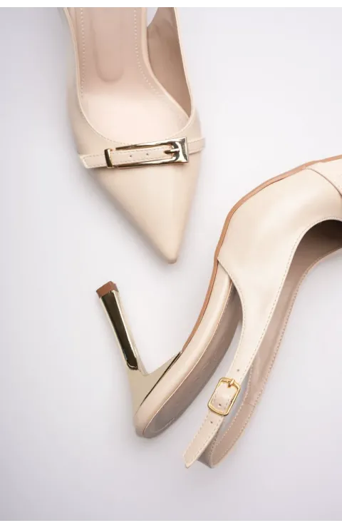 Kadın Bej Tokalı Topuklu Ayakkabı TR08MS34B