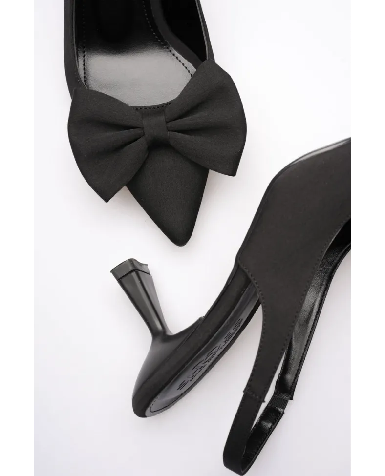 Siyah Fiyonklu Kitten Topuklu Slingback Kadın Ayakkabı TR08MS24A