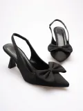 Siyah Fiyonklu Kitten Topuklu Slingback Kadın Ayakkabı TR08MS24A