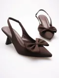 Acı Kahve Fiyonklu Kitten Topuklu Slingback Kadın Ayakkabı TR08MS24C